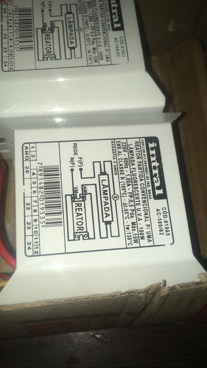 Reator Intral Convencional 1 × 100 W para Lâmpada Fluorescente – Usado